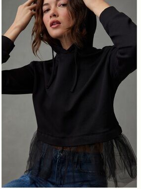 Anthropologie Pilcro Tulle-Hem Hoodie